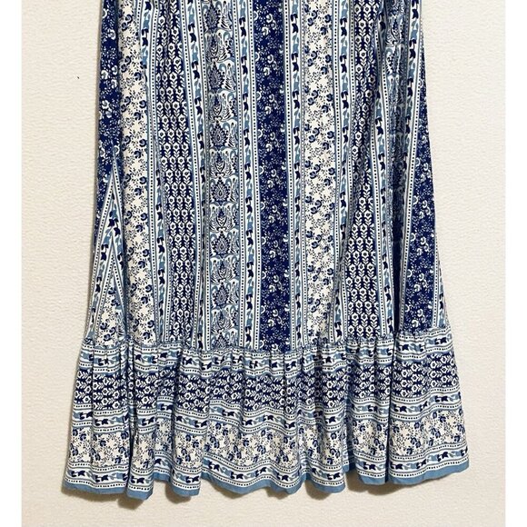 LOFT Dress Womens Large Blue Paisley Tiered Halter Swing Jersey Beachy Boho - Picture 3 of 6